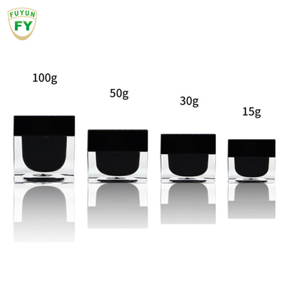 Fuyun 15ml/30ml/60ml/100ml/120ml/15g/30g/50g/100g পরিষ্কার কালো রঙ আয়তক্ষেত্র আকৃতি এক্রাইলিক প্লাস্টিক ডবল প্রাচীর বোতল