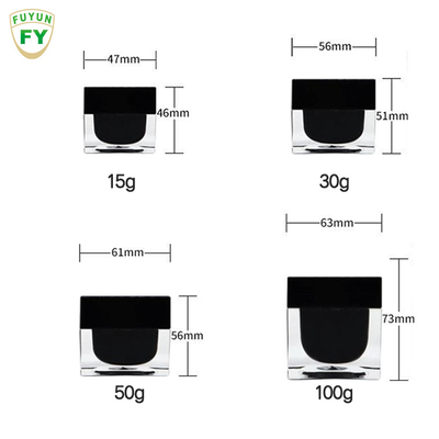 Fuyun 15ml/30ml/60ml/100ml/120ml/15g/30g/50g/100g পরিষ্কার কালো রঙ আয়তক্ষেত্র আকৃতি এক্রাইলিক প্লাস্টিক ডবল প্রাচীর বোতল